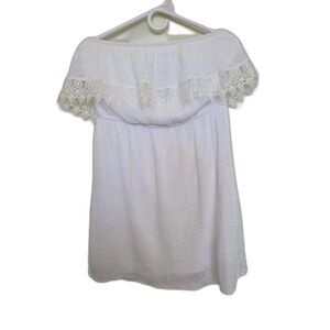 Trixxi White Lace Tiered Mini Dress Size L – Off-Shoulder Boho (hard to photo)